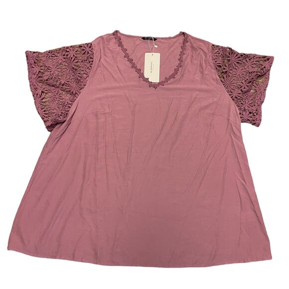 Bloomchic Purple V Neck Floral Lace Sleeve Patchwork Size 26 - Picture 3 of 5